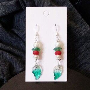 Feminine & Flirty! Spunky Leaf Dangle Earrings - Mixed Beads Pearls and more...
